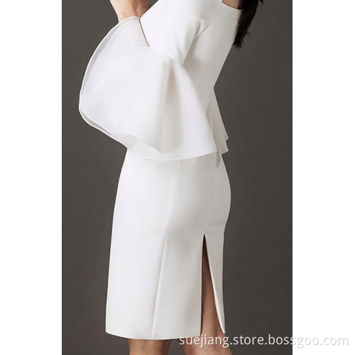 Women Slim Waist Flare Sleeve Dress